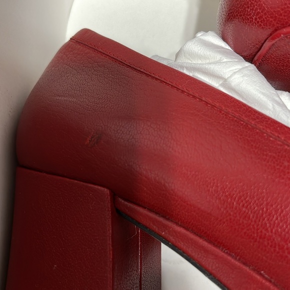 Gucci Goatskin Houdan Mid Heel Platform Loafers Hibiscus Red - Picture 8 of 9